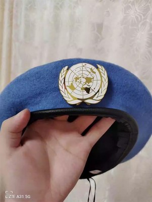 UN Peacekeeping Force Woolen Cap Hat UN BLUE BERET With UN Gold Badg