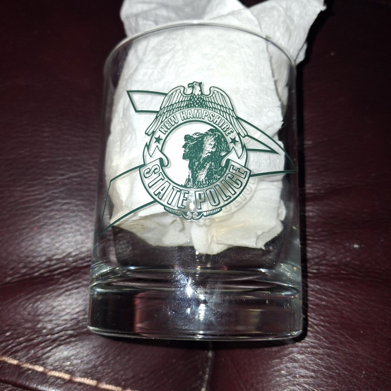 Rare Vtg New Hampshire NH State Trooper Police Souvenir Drink Barware Glass New.
