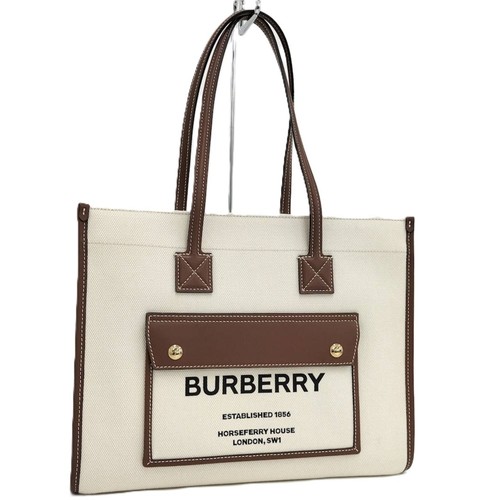 Burberry Medium Foot Tote Bag Canvas X Leather Used SKAI-0