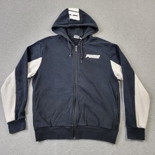 PUMA Hooded Jacket Mens Small Navy Blue Logo Graphic Track Full Zip