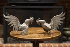 Antique Italian Cast Metal Fighting Cockerels Pair c1890–1915 Decorative Figures