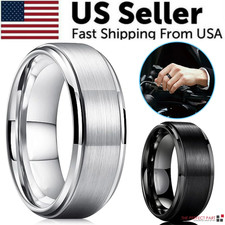 Men  s Tungsten Carbide Wedding Ring   Brushed Silver Band Size 5  17.5