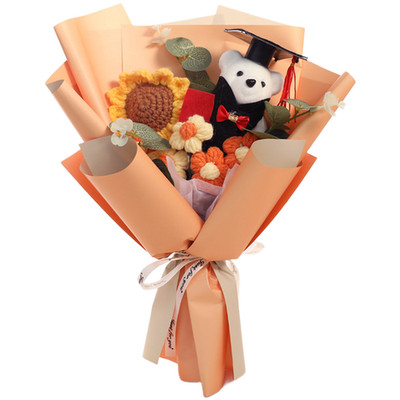 Yarn Knitted Sunflower Bouquet Crochet Flower Centerpiece for Graduation Decor