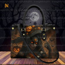 Halloween Witch Handbag with Glowing Eyes  Pumpkins Gothic Shoulder Bag