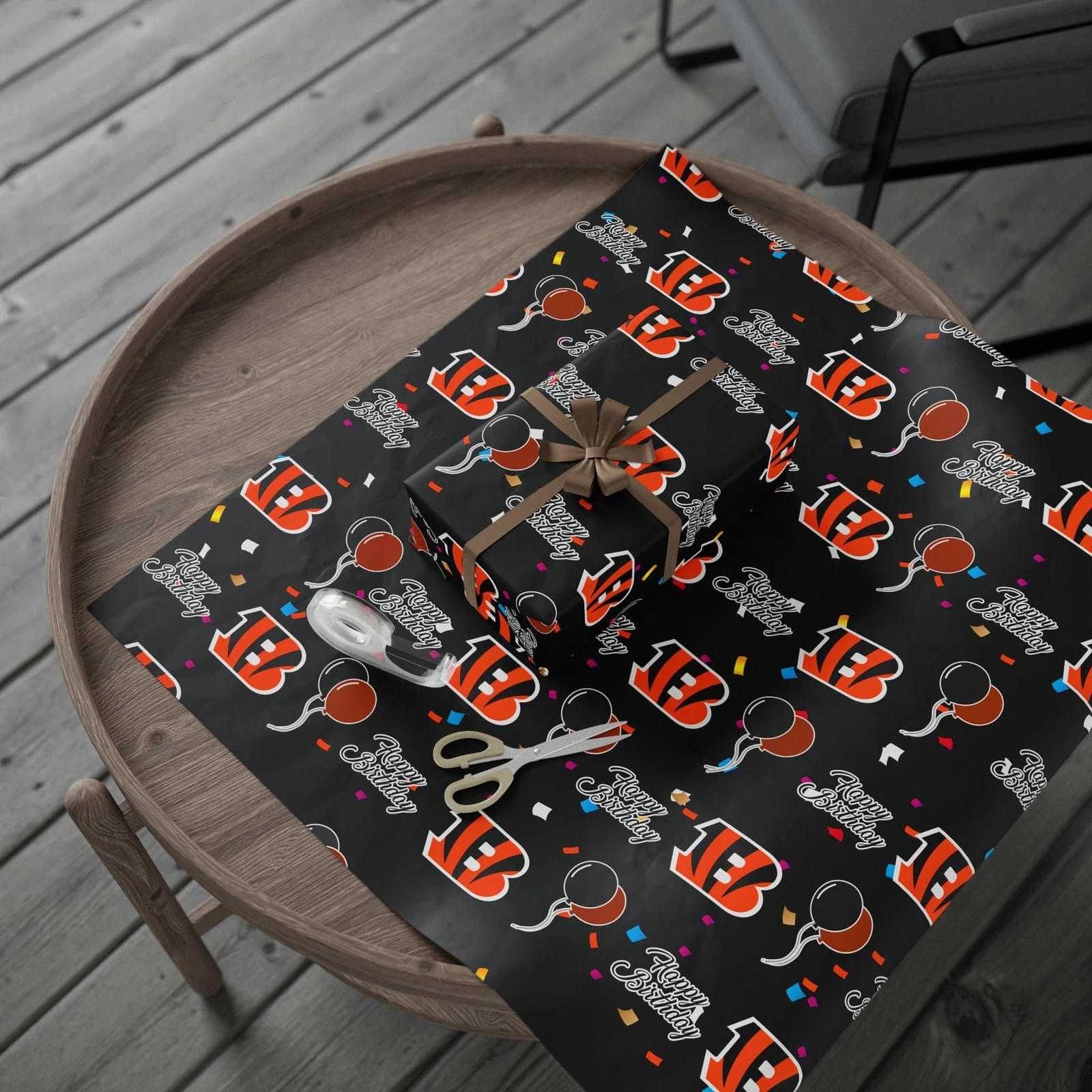 football Cincinnati Bengals Happy Birthday Wrapping Paper, Gift Wrap Roll, Football