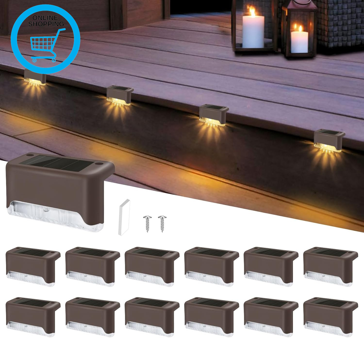 12 Pack Solar Deck Lights, Outdoor Waterproof LED Stair Lights for Steps, Fences