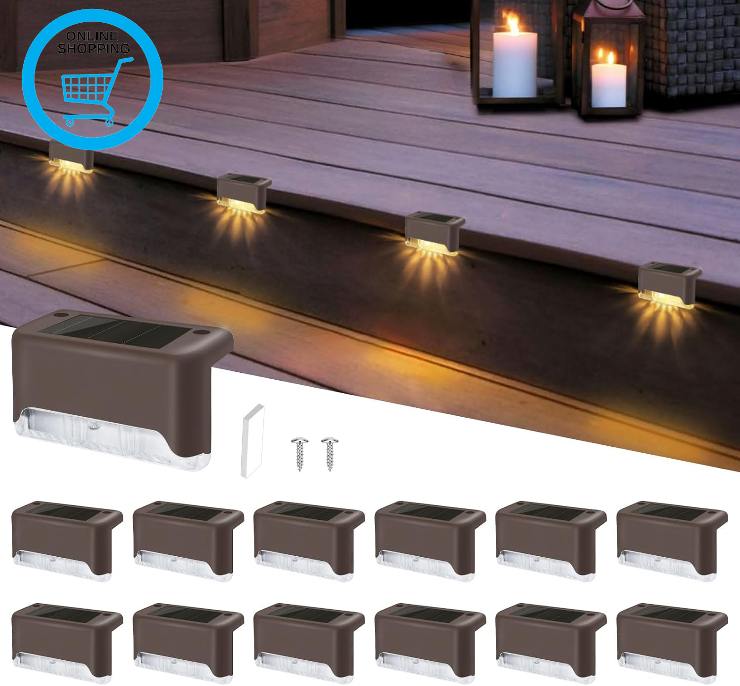 12 Pack Solar Deck Lights, Outdoor Waterproof LED Stair Lights for Steps, Fences