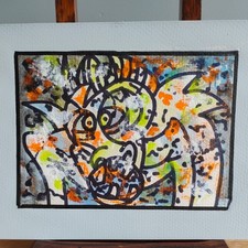 Original Bold Abstract Portrait Painting FK Owen Bright Colourful Monster Beast