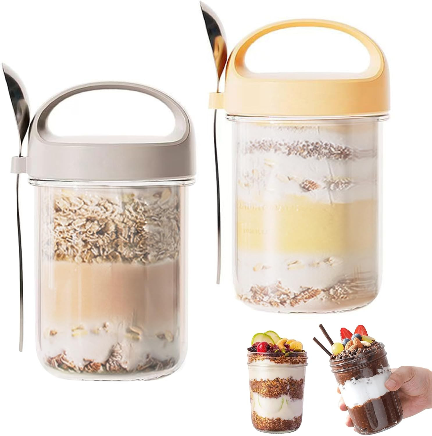Barattoli Vetro Coperchio,Alimenti Vasetti per Yogurt Con Cucchiaio,Barattoli Cu