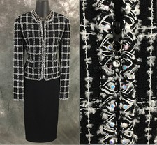 BEAUTIFUL st john evening knit black rhinestones embellished skirt suit 6 8