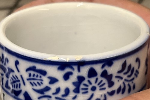 Antique German Stoneware Nutmeg Spice Jar, Blue Onion Pattern - No Lid - Picture 11 of 12