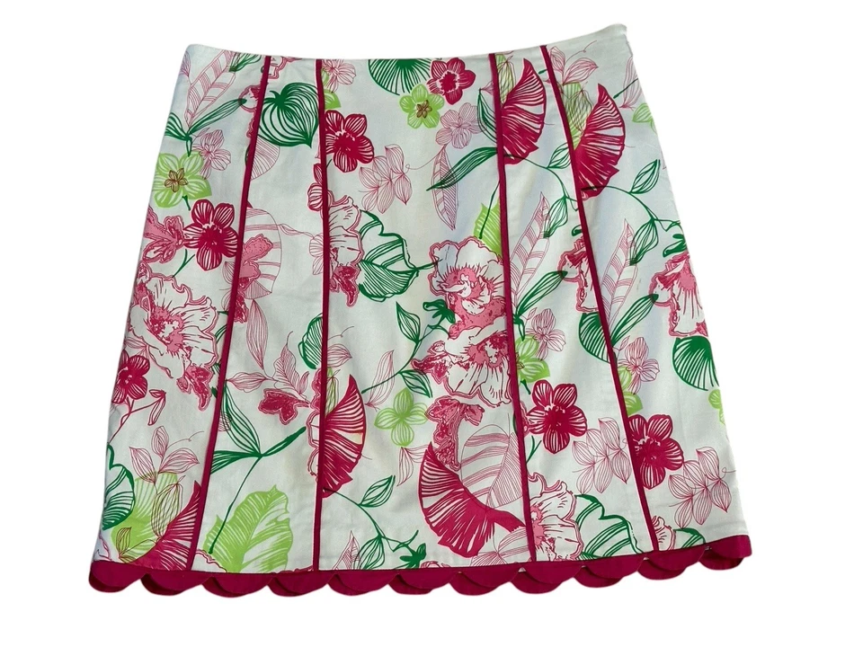 Falda Island Republic Rosa Verde Blanca Tropical Palmeras/Flores Talla 10 Golf Foto 2 de 4