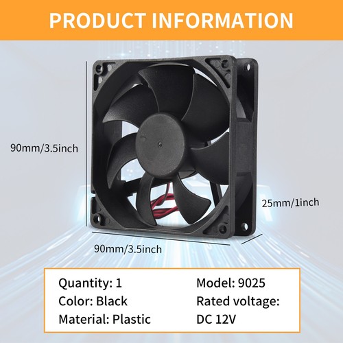 Schwarz Kunststoff-Platz 9025 90 x 90 x 25 mm DC 12V 0,25A Kuehler Luefter E9T5 - Bild 4 von 4