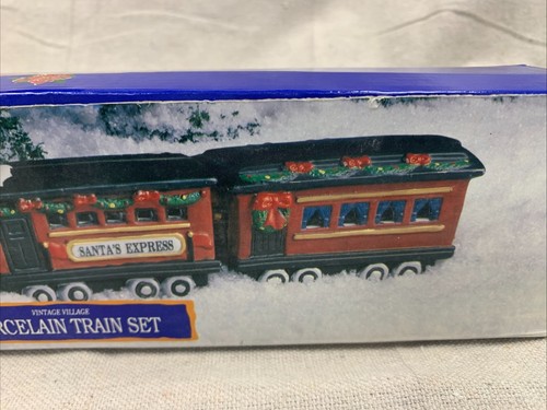 Vintage Village Porcelain 3 Piece Holiday Train Set Santa's Express - Picture 6 of 22