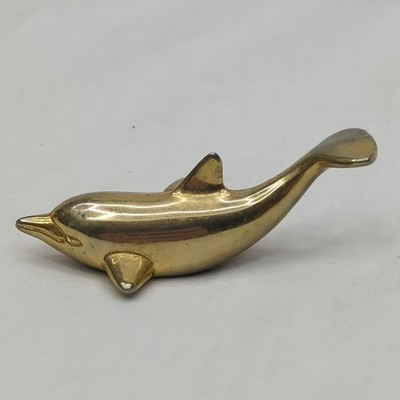 Brass Dolphin Themed Figural Desk Clock for Parts