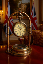 Vintage Brass Desk Clock with Compass Victorian Antique Style Christmas Gift