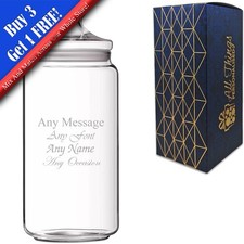 Personalised Engraved 1.5L Glass Jar with Lid, Customise with Name or Message