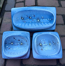 Vintage Ceramic Bathroom Fixtures 3 Pc Hand Painted Blue Floral Tile-In Set