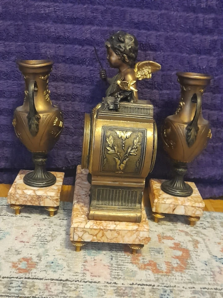 Ancienne pendule, Garniture Cheminée, Auguste Moreau 1900 Amour Violoniste - Photo 3/4