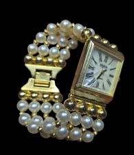 Joan Rivers Faux Pearl Gold Tone 4 Strain Bracelet Watch  Roman Numerals Women