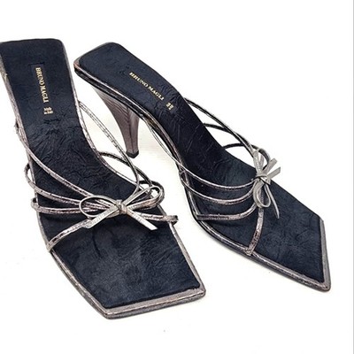 Bruno Magli Couture Metallic Leather Strappy Heels Vintage Y2k Mules Size 8.5