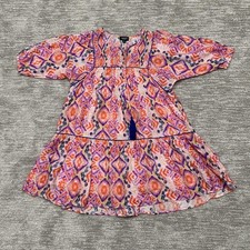 GiGIO USA Dress Womens Medium Pink Colorful Boho Peasant Tassel Tiered