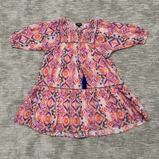 GiGIO USA Dress Womens Medium Pink Colorful Boho Peasant Tassel Tiered