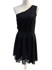 MM Couture by Miss Me Med Black LBD Lace One Shoulder Y2K 90s Fit Flare Cocktail