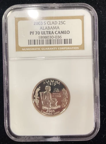 2003 S Clad 25C PF70 Ultra Cameo Quarter NGC - Alabama