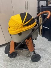 AIRBUGGY Single Stroller Gray with Yellow Canopy, Brown Handle, Basket