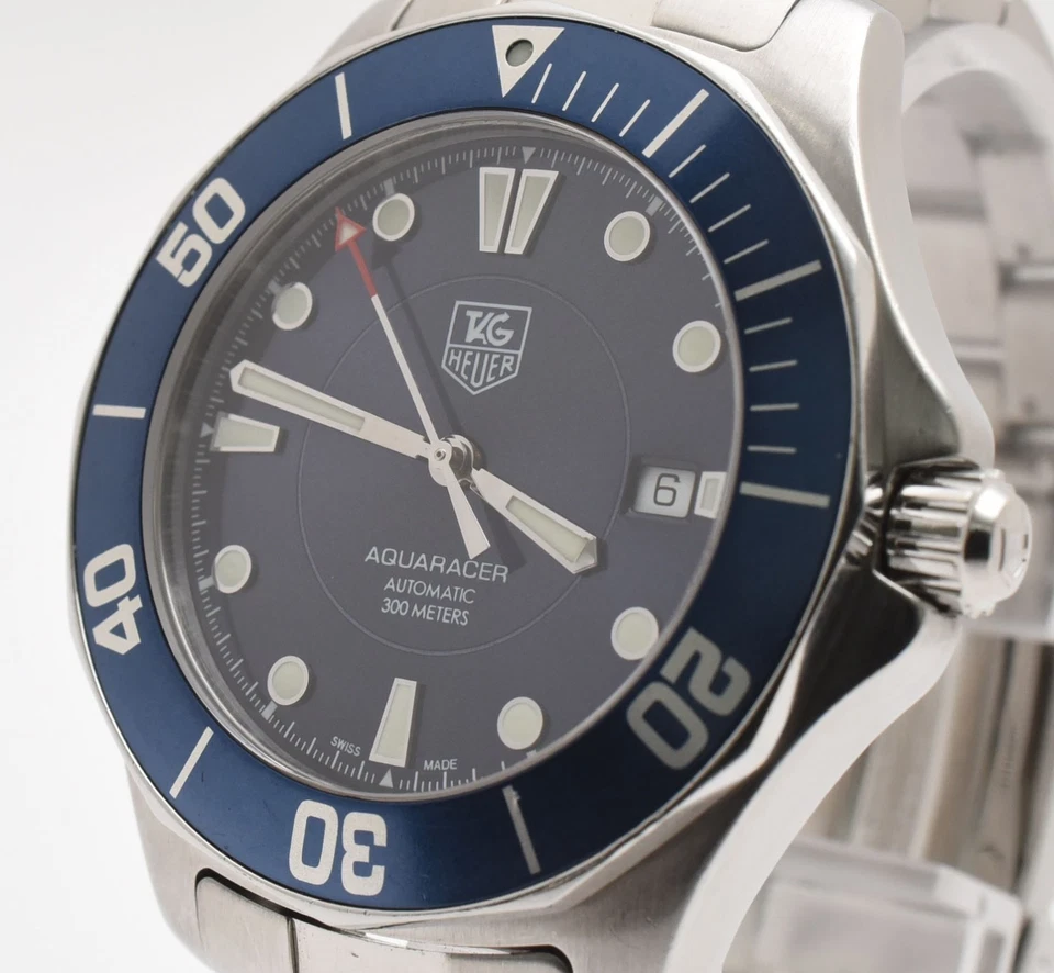 *QUASE PERFEITO* TAG HEUER Aqua racer WAB2011 data mostrador azul relógio masculino automático - Imagem 2 de 4