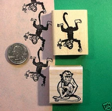 Mischievous Monkeys, Two Rubber Stamps, Wood Mounted