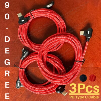 3Pack 90 Degree Right Angle USB C Cable 60W PD Type C Fast Charger For Samsung