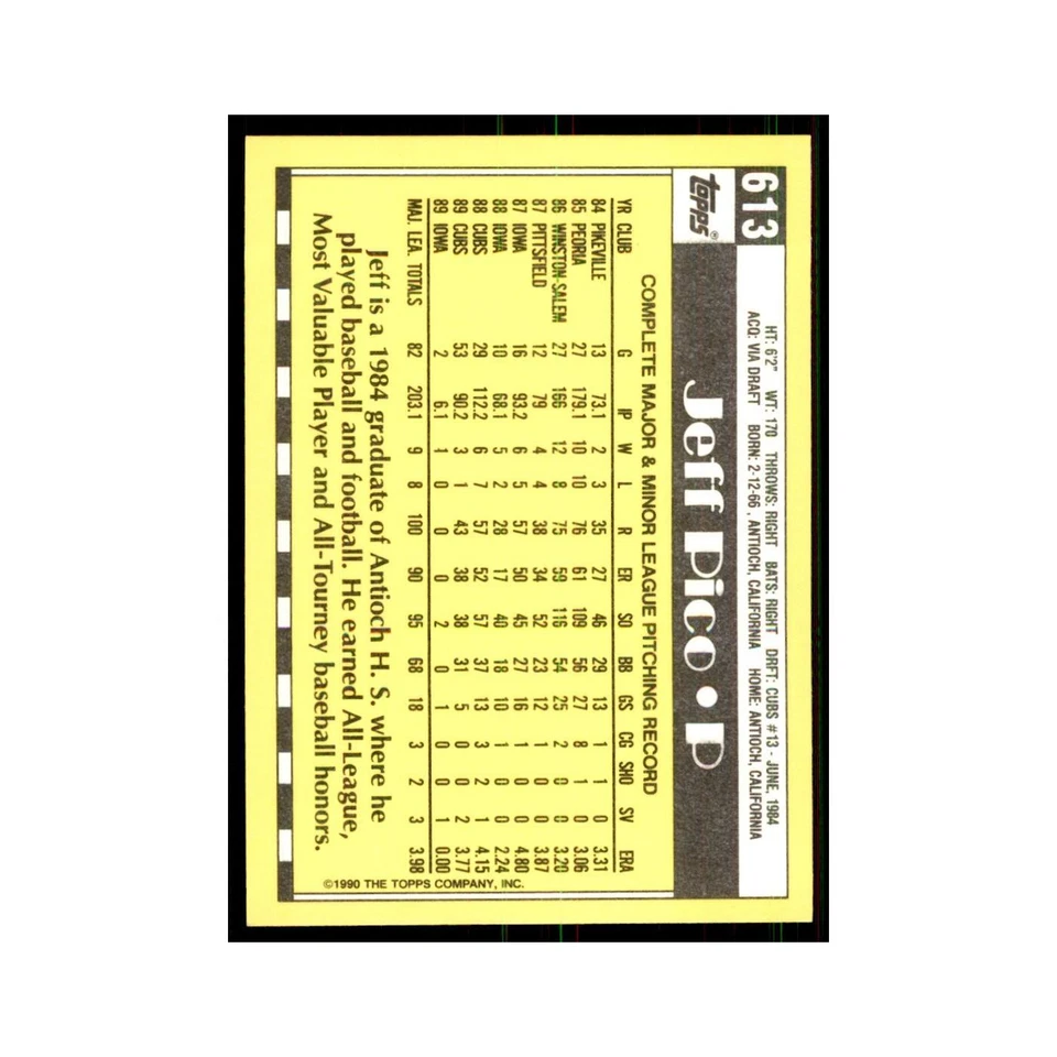 Jeff Pico 1990 Topps Tiffany #613 Chicago Cubs Baseball Card NM - Image 2 of 3