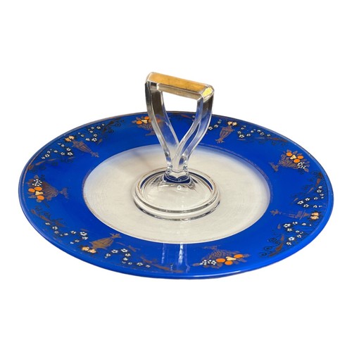 Vintage Cobalt Blue Depression Glass Tea Sandwich Tray w/Handle Made 1940s-50s - Picture 3 of 13