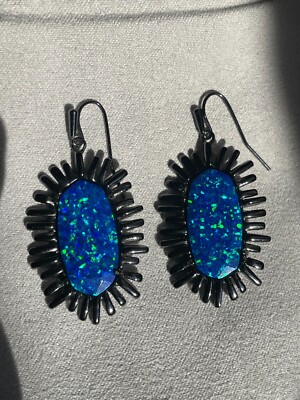 Kendra Scott Mariah Statement Earrings Gunmetal w/ Royal Blue Opal