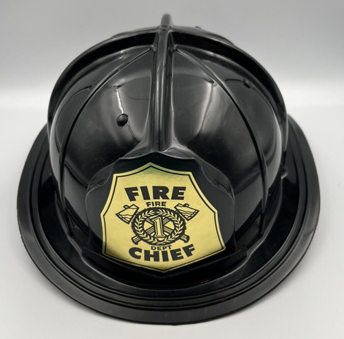Vintage Tim Mee Plastic Fire Chief Helmet Toy Black Fireman Rescue Rare