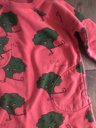 Nadadelazos Girls Rust Broccoli Organic Cotton Sweatshirt Dress 7-8 Runs Small - Picture 3 of 5
