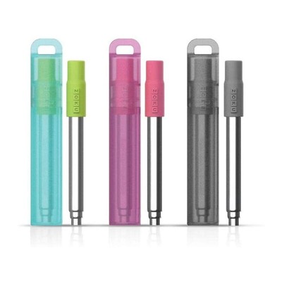 Zoku stainless steel straw - extendable reusable straw with brush + carry case