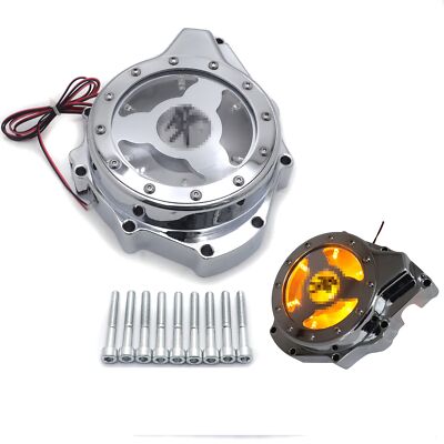 Yellow LED Chrome Stator Engine Cover Guard For 99-20 Suzuk