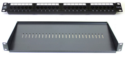 Cat 5E 24 Port Patchpanel + 200 mm Rackhalterung Regal 1U 19'''' Netzwerk Kommunikationsschrank