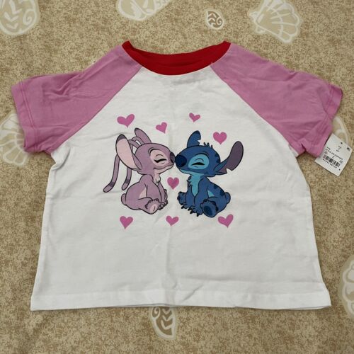 Girls’ Disney Stitch Raglan Graphic Tee Valentine’s Day Size Small 6/7