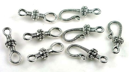 16 pc / 8 pair Antiqued Silver Pewter Hook Clasps - Picture 2 of 2