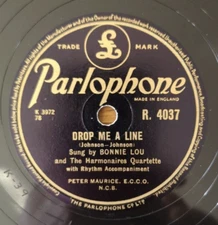 BONNIE LOU-UK 1955? SHELLAC 10": Drop Me A Line/Old Faithful & True Love. R.4037