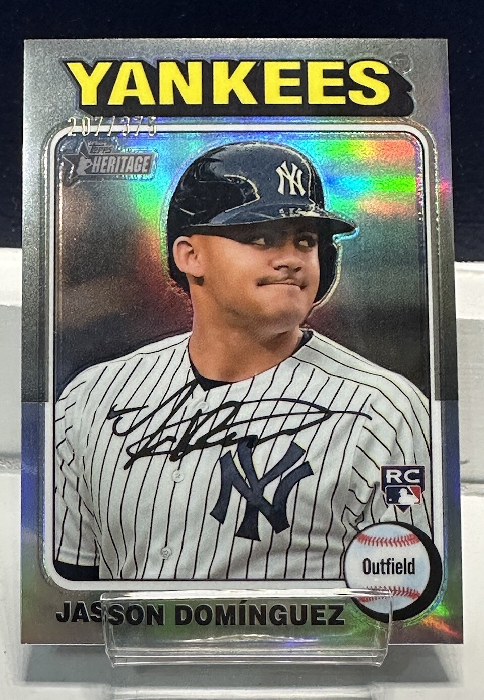 2024 TOPPS HERITAGE JASSON DOMINGUEZ CHROME REFRACTOR SILVER ROOKIE SP RC /375