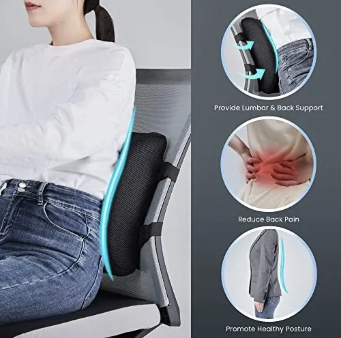Bontill Lumbar Support Pillow for Office Chair - Improve Back Pain