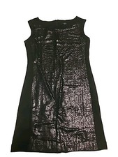 Ann Taylor Sz 10 Sequin Cocktail Dress Sleeveless Knee Length Black Knit Back