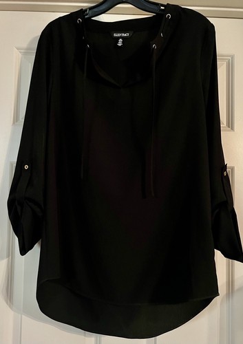 Ellen Tracy Laced Gold Grommet Black Size S Long Sleeve with Roll Tab Pullover - Picture 5 of 11