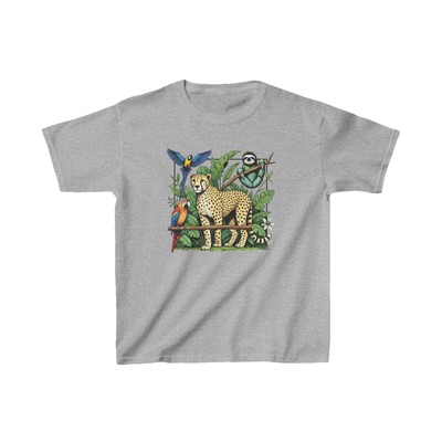 Jungle Friends Kids' Tee   Cheetah, Parrot & Sloth Cartoon Design