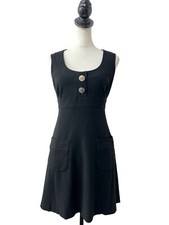 Karen Millen UK 12 Black Twill Stretch Mini Dress Button Front Work Office Smart